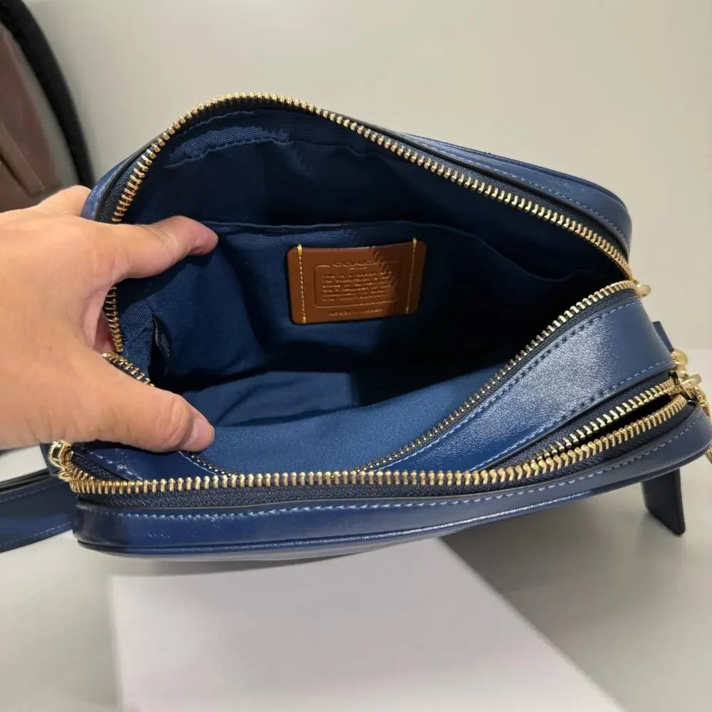 NEW‼️Coach Carey Crossbody Bag CEB28 crinkle leather/Gold/Deep Blue